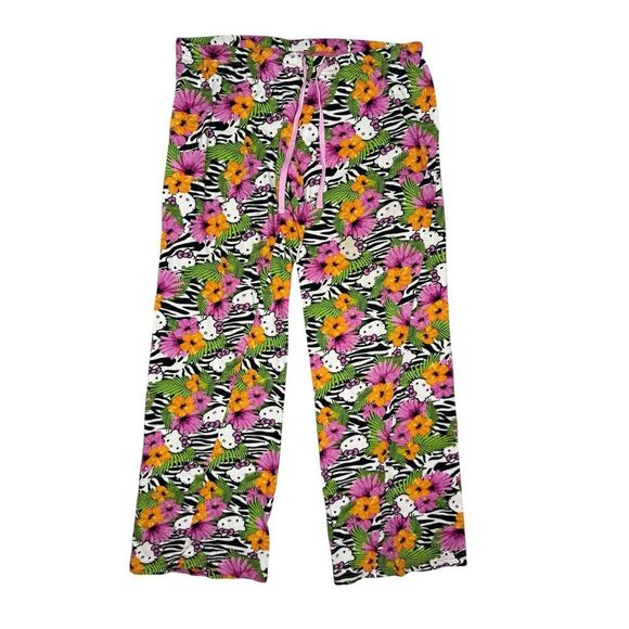 Sanrio Women’s Medium Hello Kitty Tropical Escape Pajamas Pink Zebra Loungewear - Picture 2 of 8